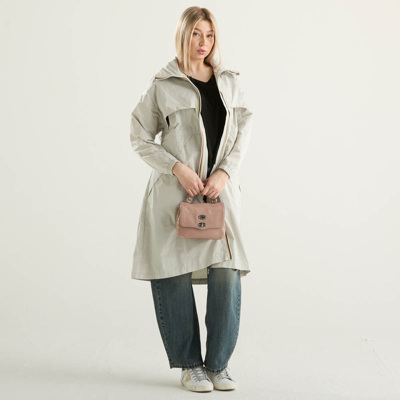 K-Way impermeabile lungo in tessuto beige chiaro