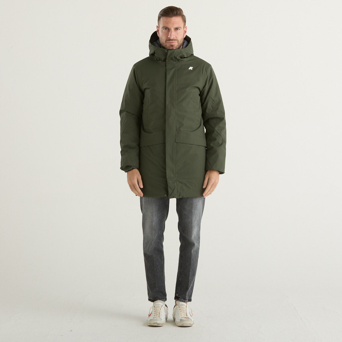 K-way parka con cappuccio in tessuto verde