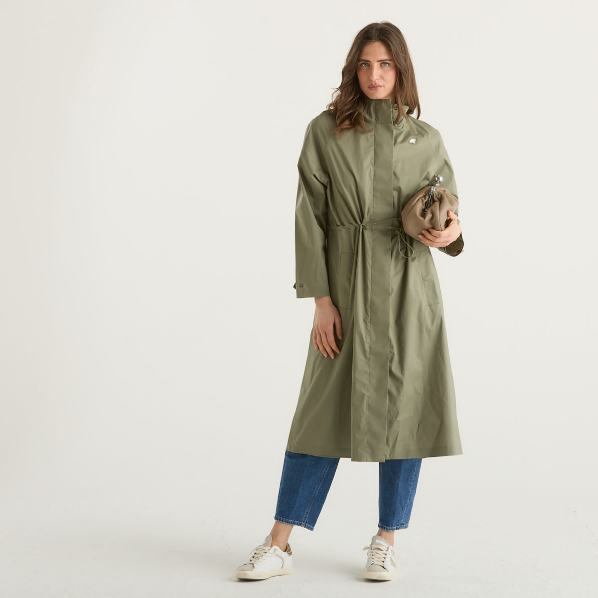 K-way impermeabile lungo in tessuto verde