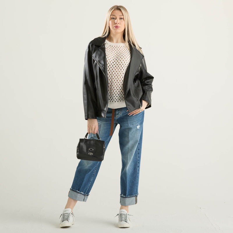 Haveone chiodo in ecopelle over nero