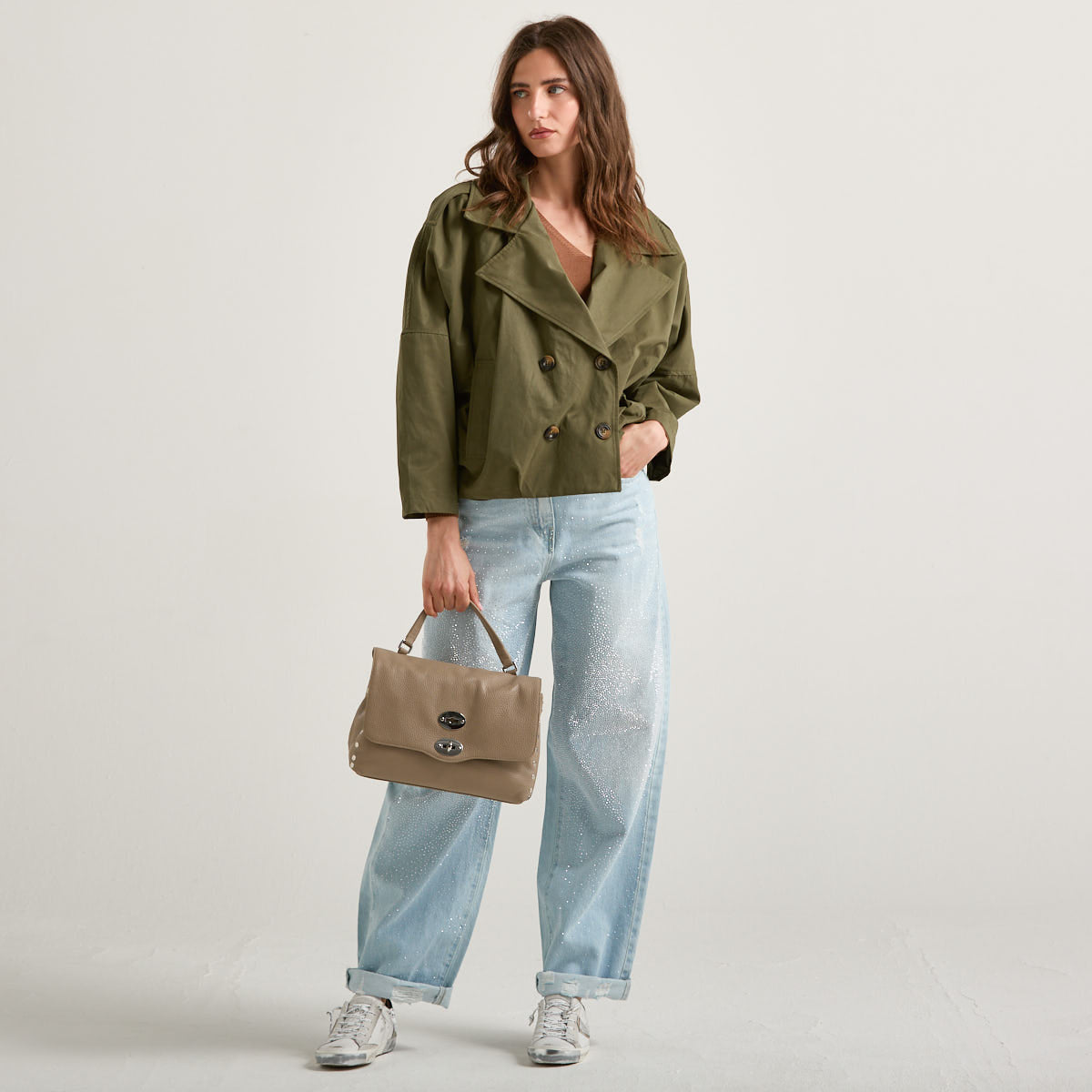 Haveone trench corto sfoderato verde