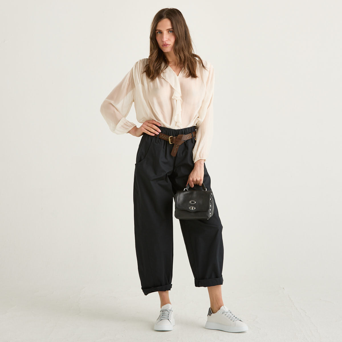 Souvenir pantalone in popeline nero