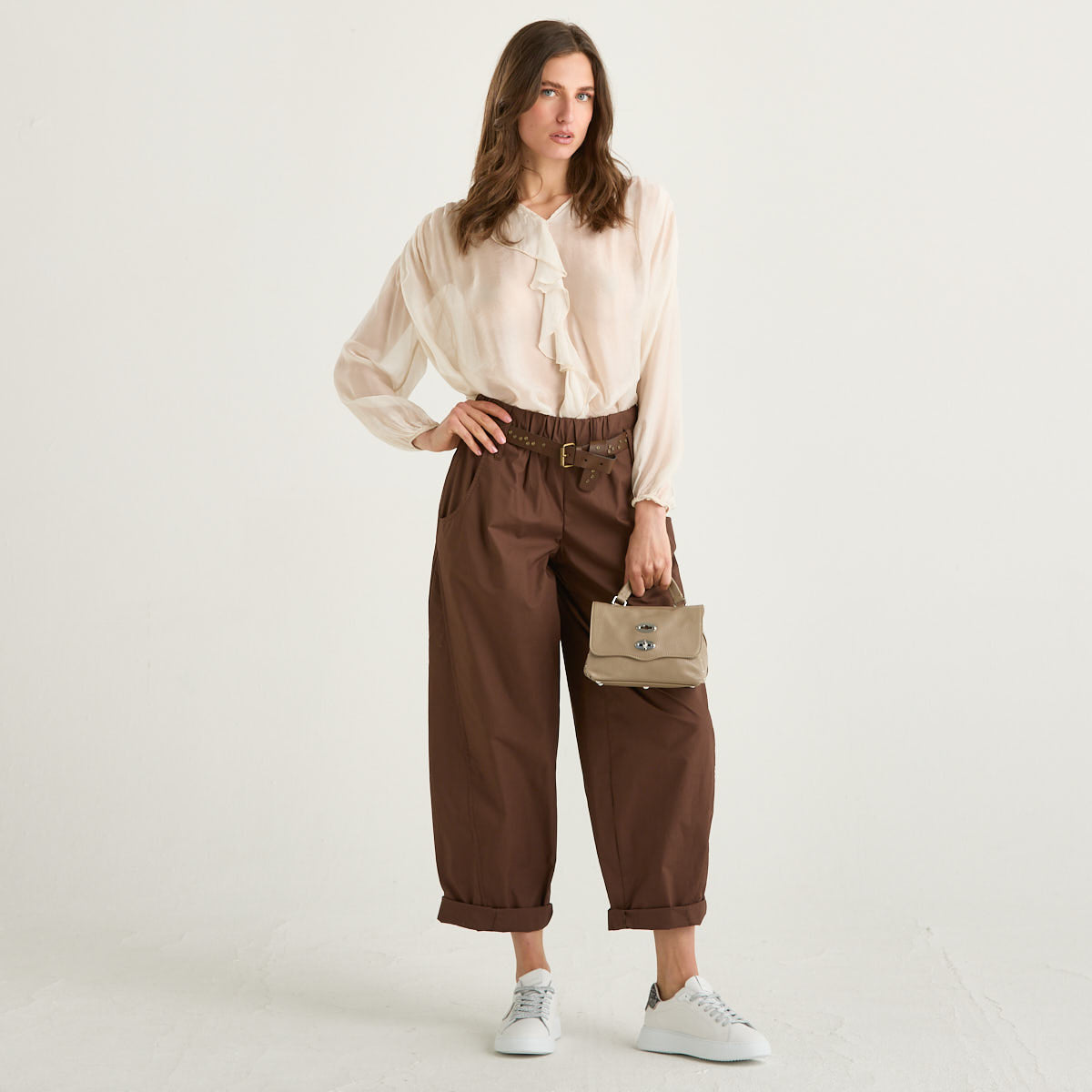 Souvenir pantalone in popeline marrone