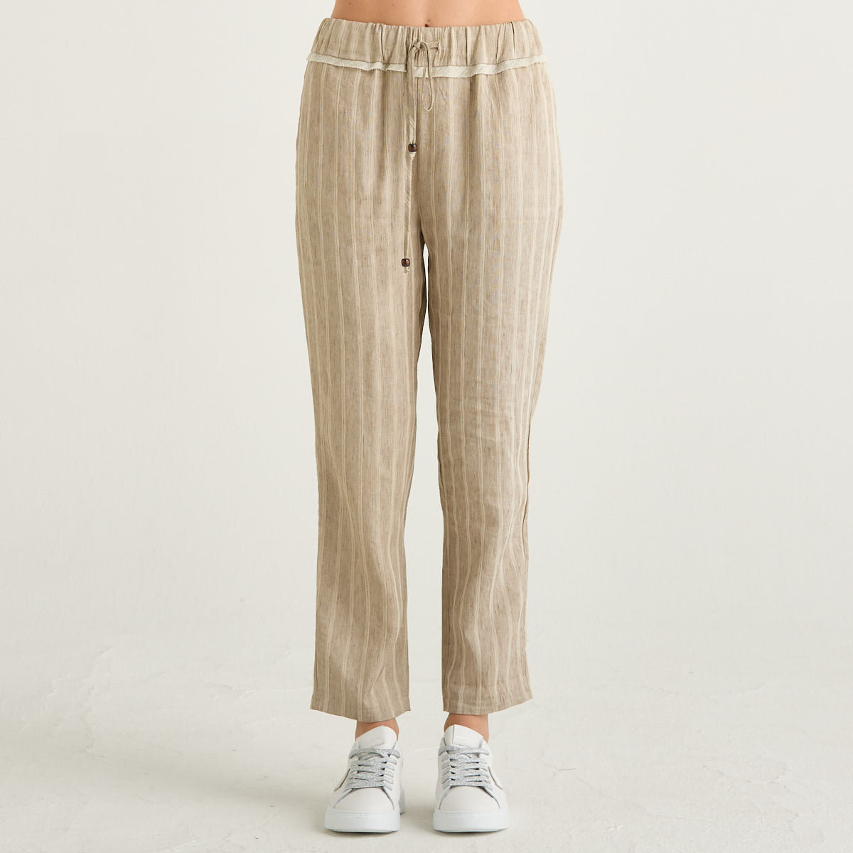 Souvenir pantalone gessato in tessuto beige