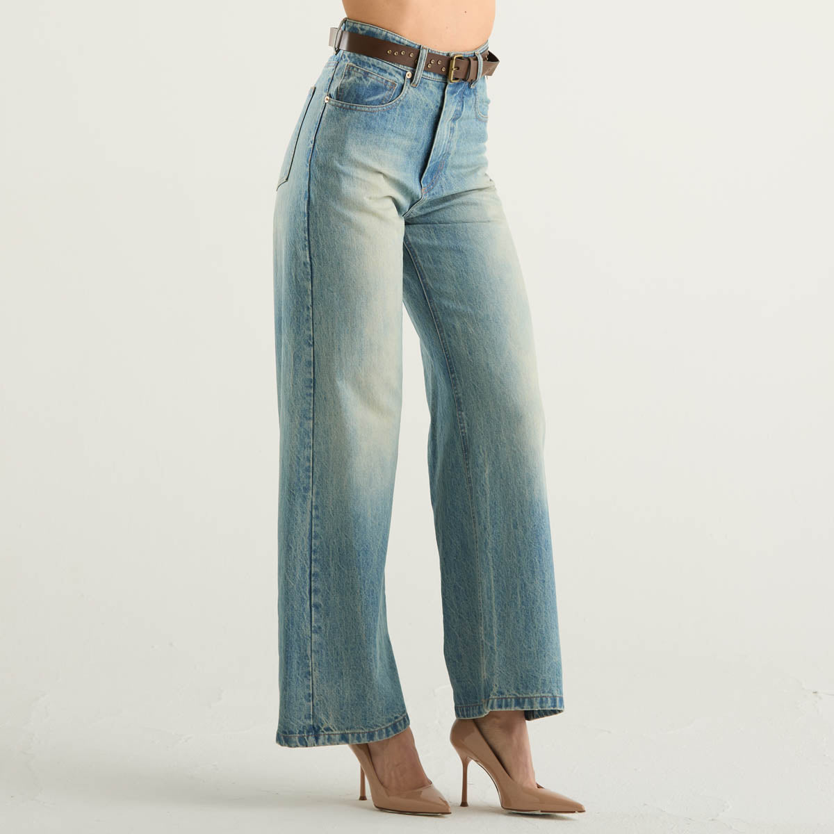 Souvenir jeans a vita alta a palazzo con cintura