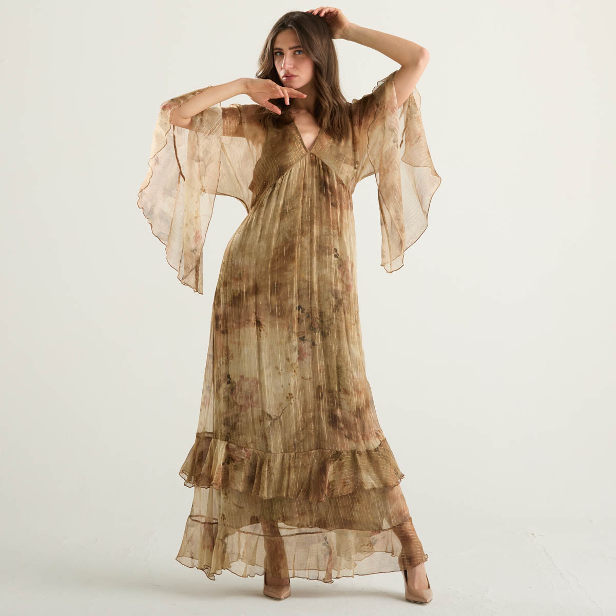 Souvenir abito lungo in fantasia in seta