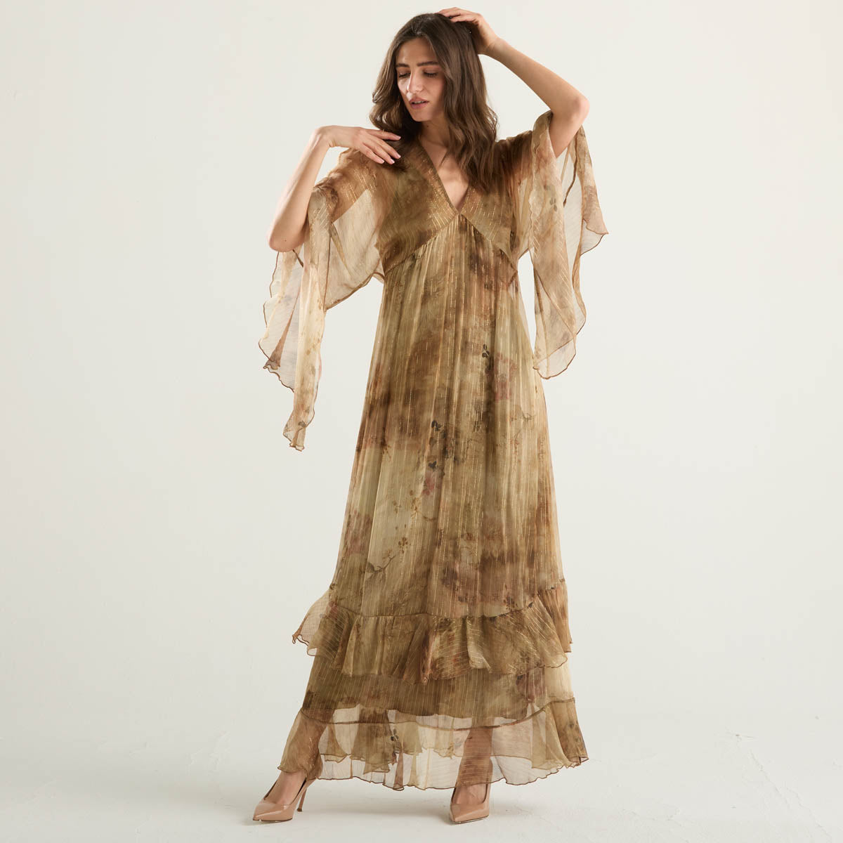 Souvenir abito lungo in fantasia in seta