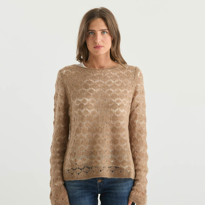 Solotre maglione morbido traforato beige