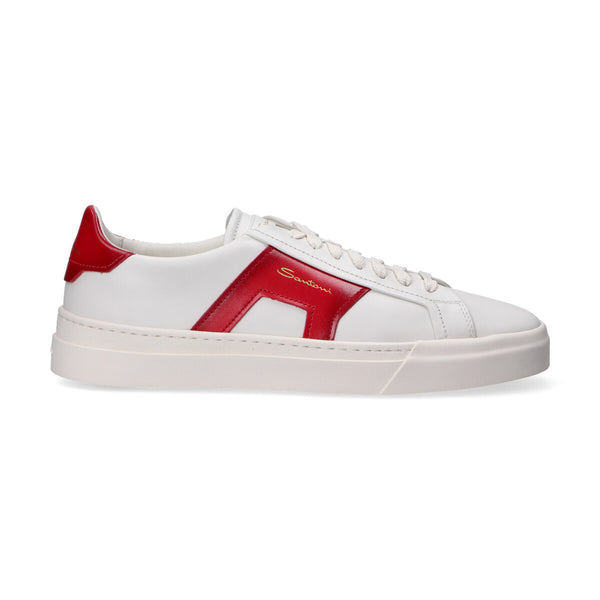 Santoni sneaker low top pelle bianca rossa