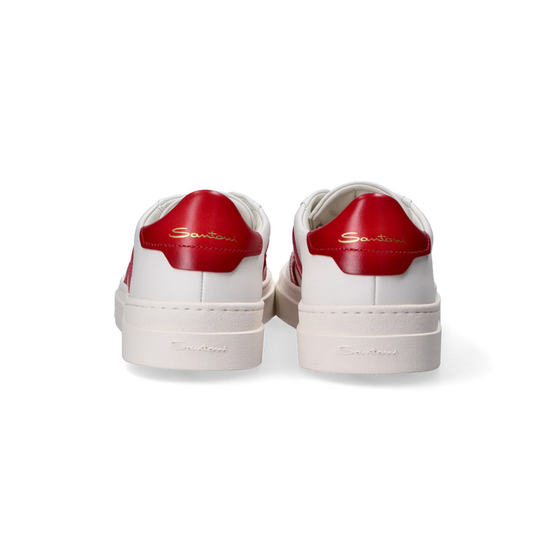Santoni sneaker low top pelle bianca rossa
