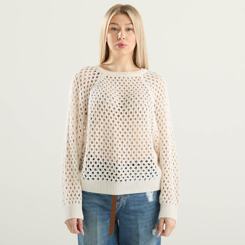Haveone maglioncino girocollo traforato panna