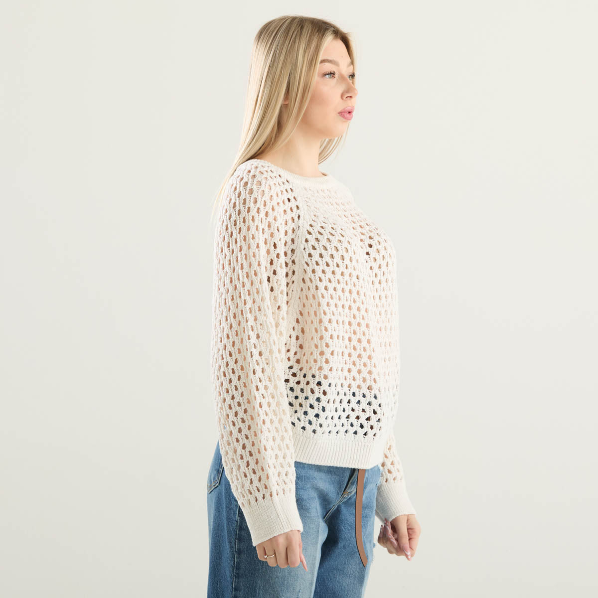 Haveone maglioncino girocollo traforato panna