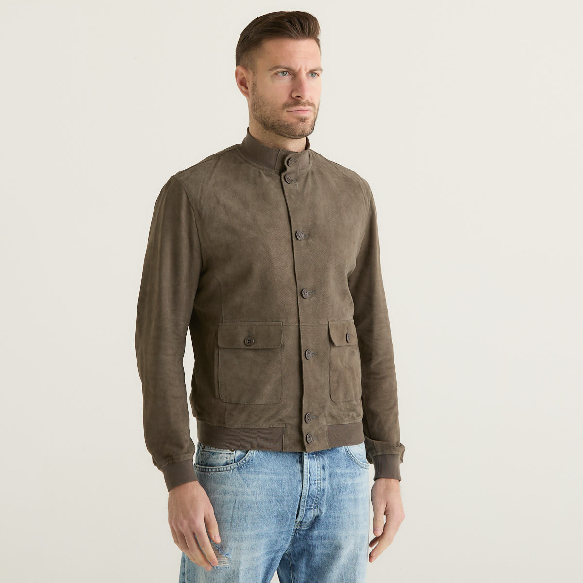 Minoronzoni giubbotto in camoscio tortora