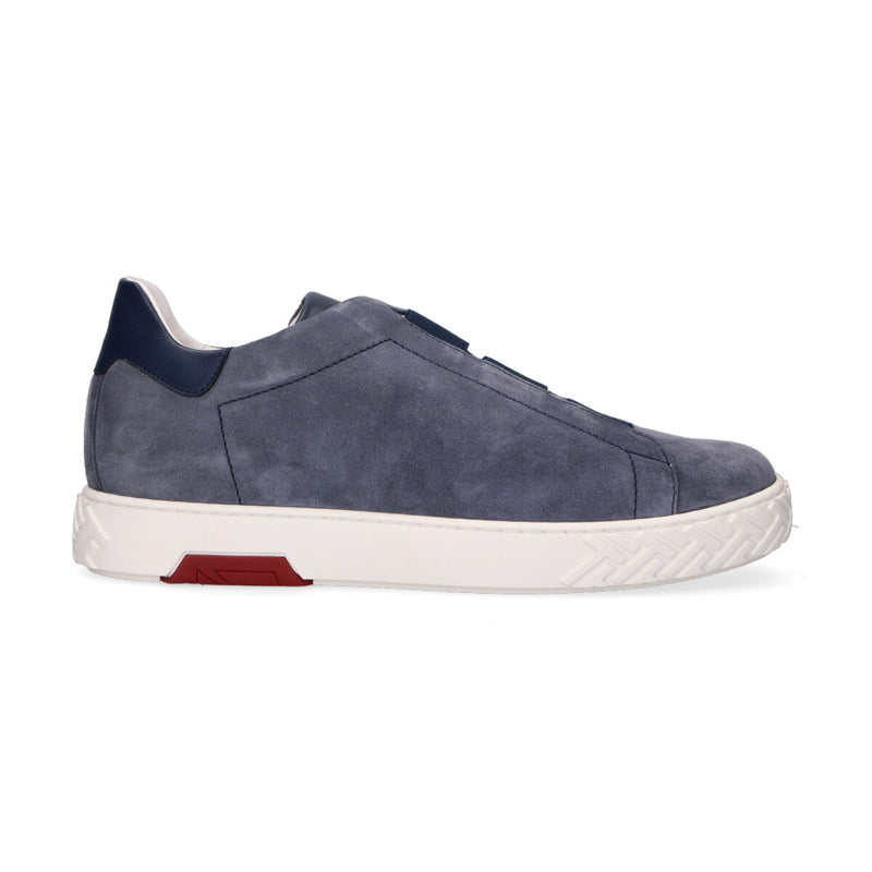 Testoni sneaker slip-on suede azzurra