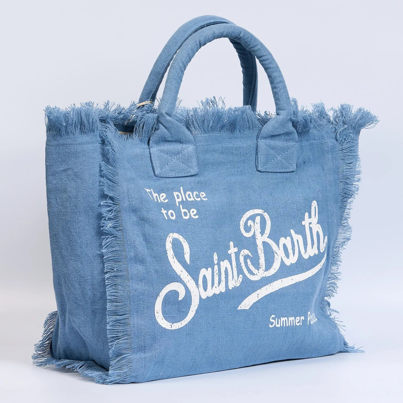 Mc2 Saint Barth borsa Vanity in lino azzurra
