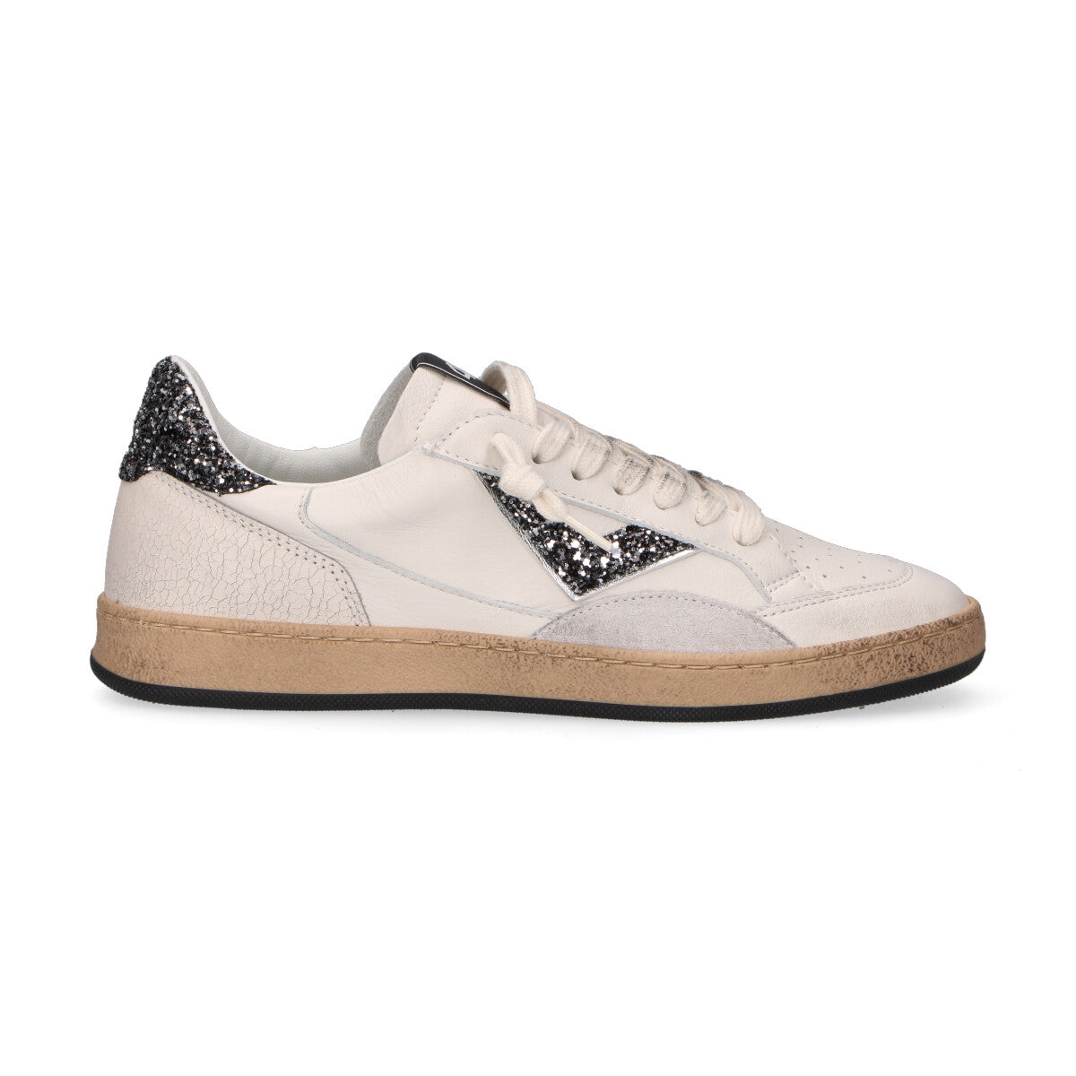 4B12 sneaker Playnew glitter pelle bianca