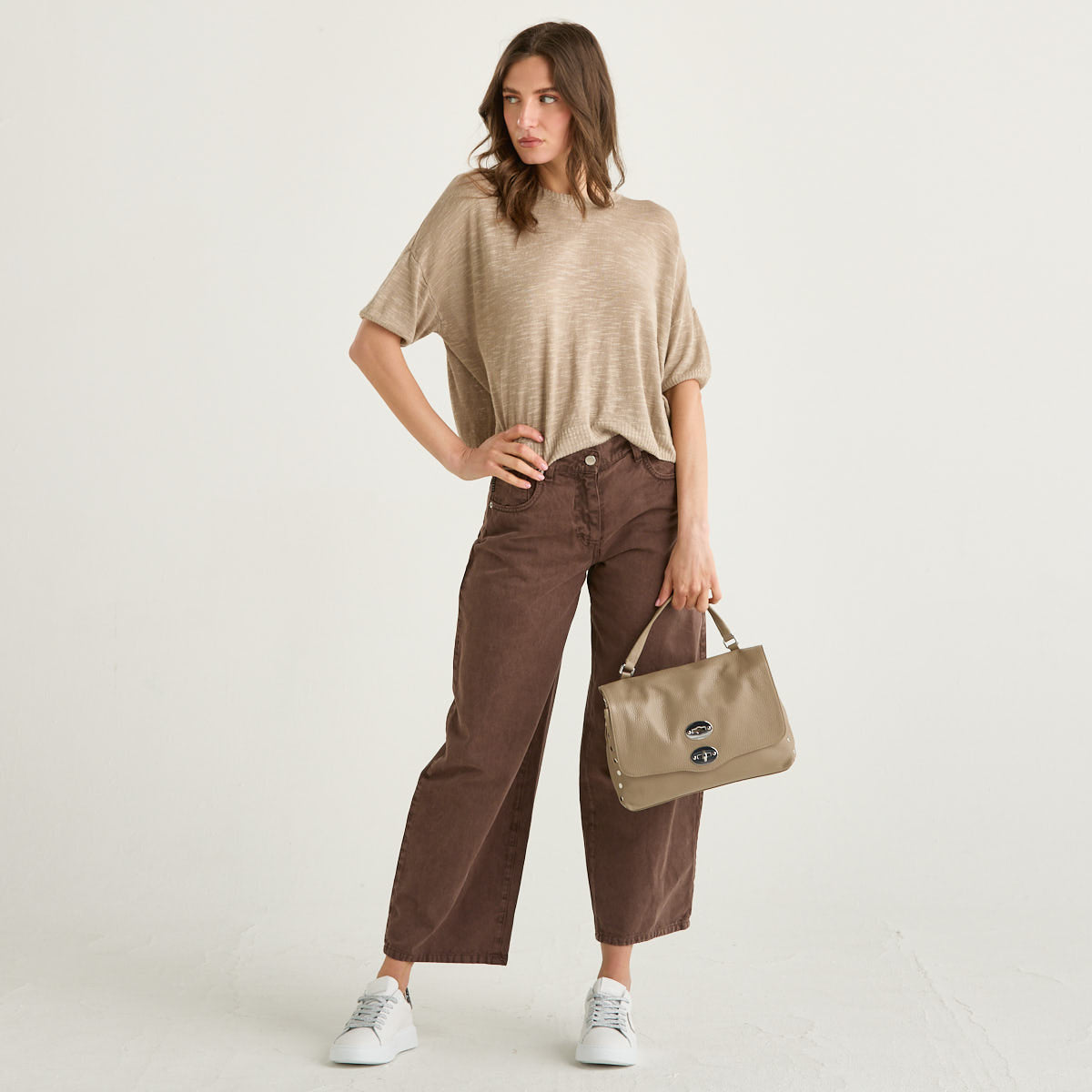 Haveone maglia girocollo mezza manica beige