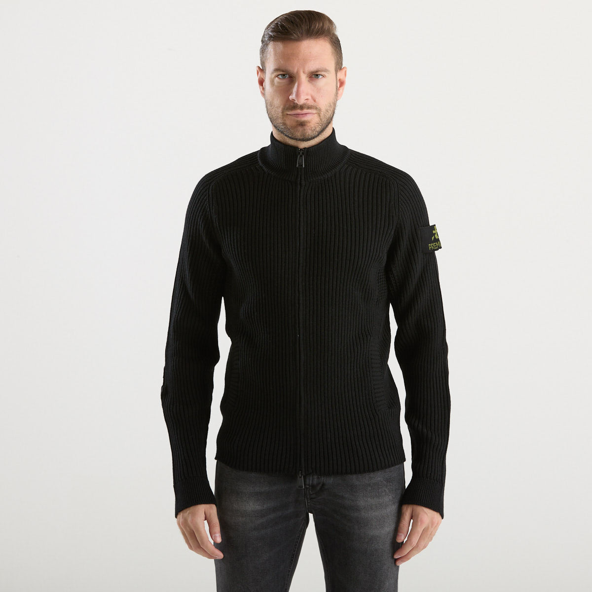 Premiata maglione con zip in tessuto nero