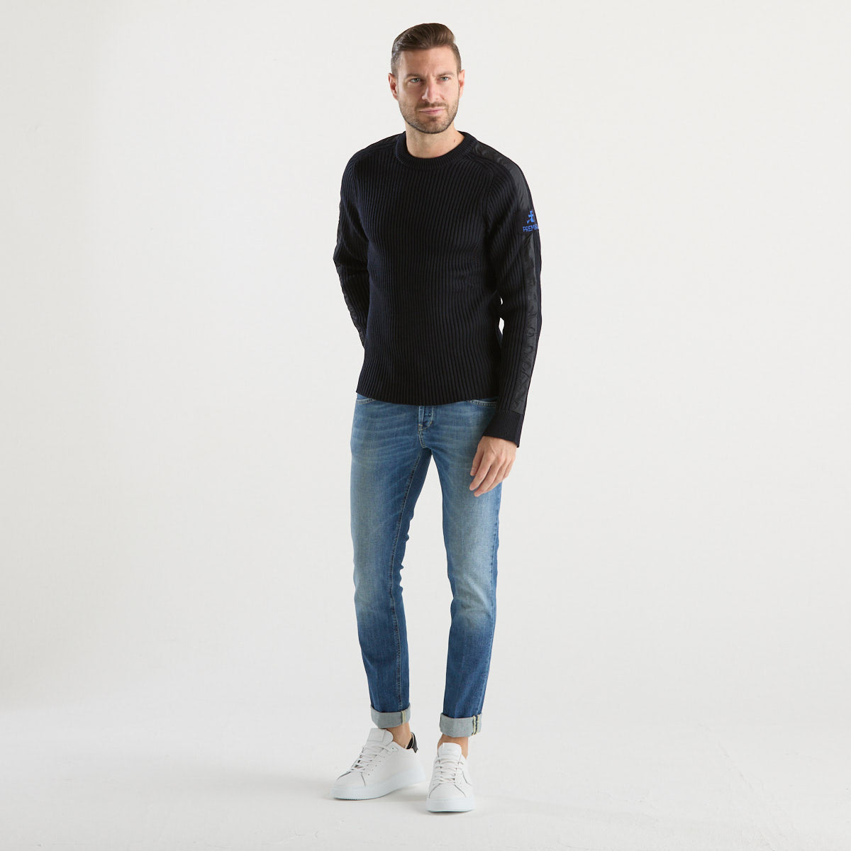 Premiata maglione girocollo in tessuto blu