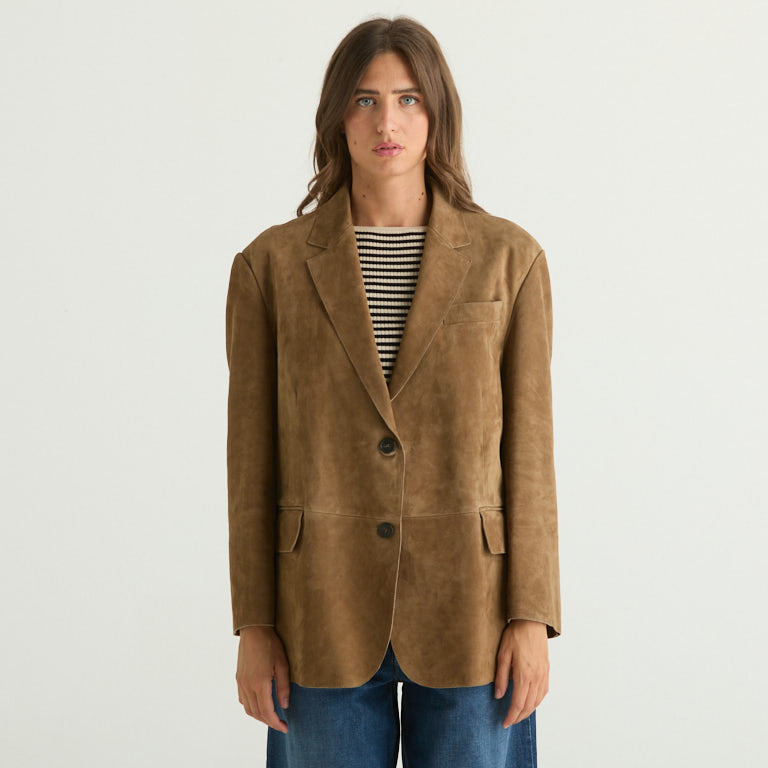 Maxmara giacca in pelle scamosciata beige