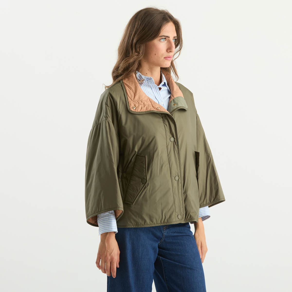 Maxmara giubbino reversibile verde e beige
