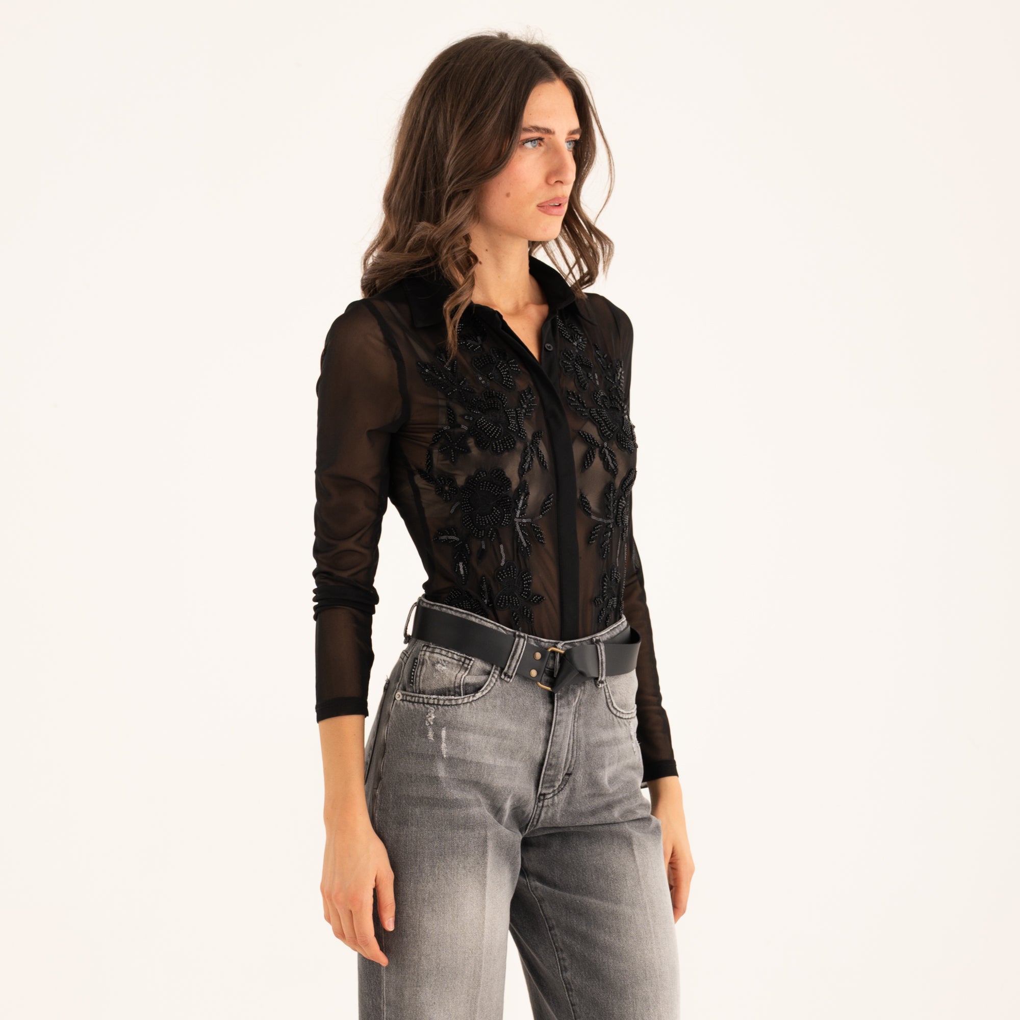 Souvenir camicia a body con applicazioni nera