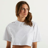 Dondup t-shirt crop bianca con applicazioni