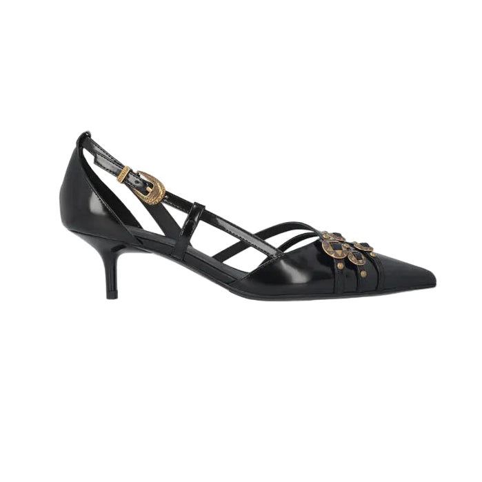 Pinko decolltè Gloria fibbie e borchie pelle nera