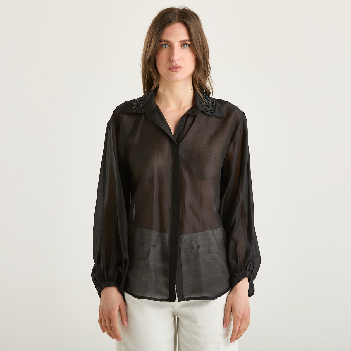 Souvenir camicia trasparente in tessuto nero