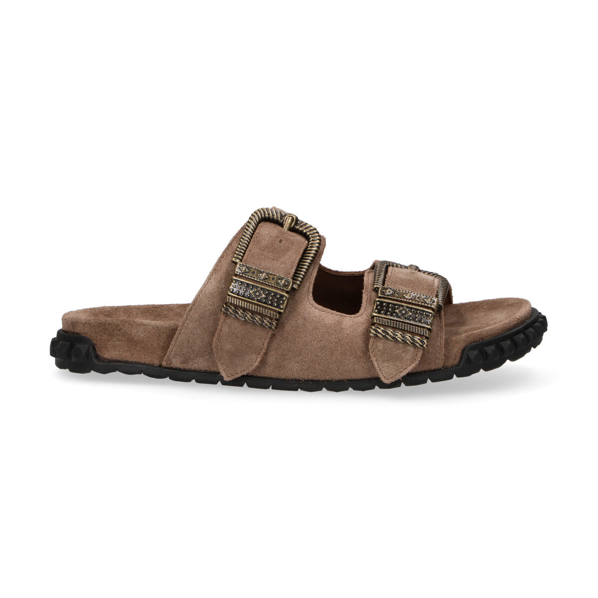Ash ciabatta Twister con fibbie camoscio tortora