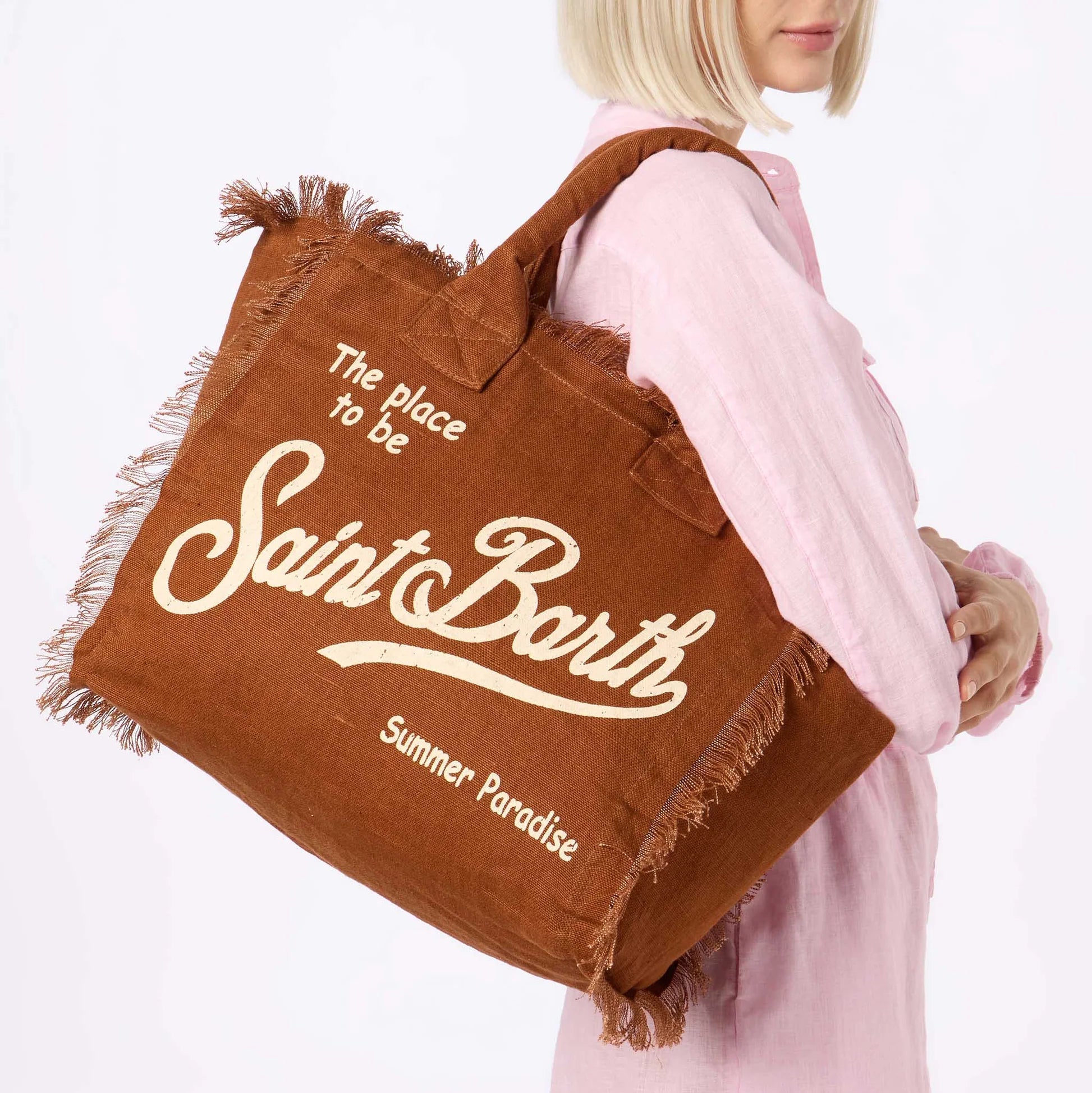 Mc2 Saint Barth borsa Vanity in lino marrone