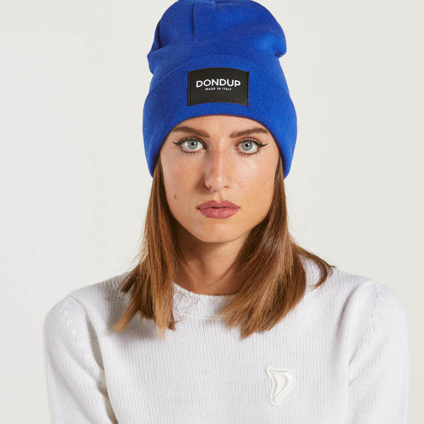 Dondup berretto logo in lana blu elettrico