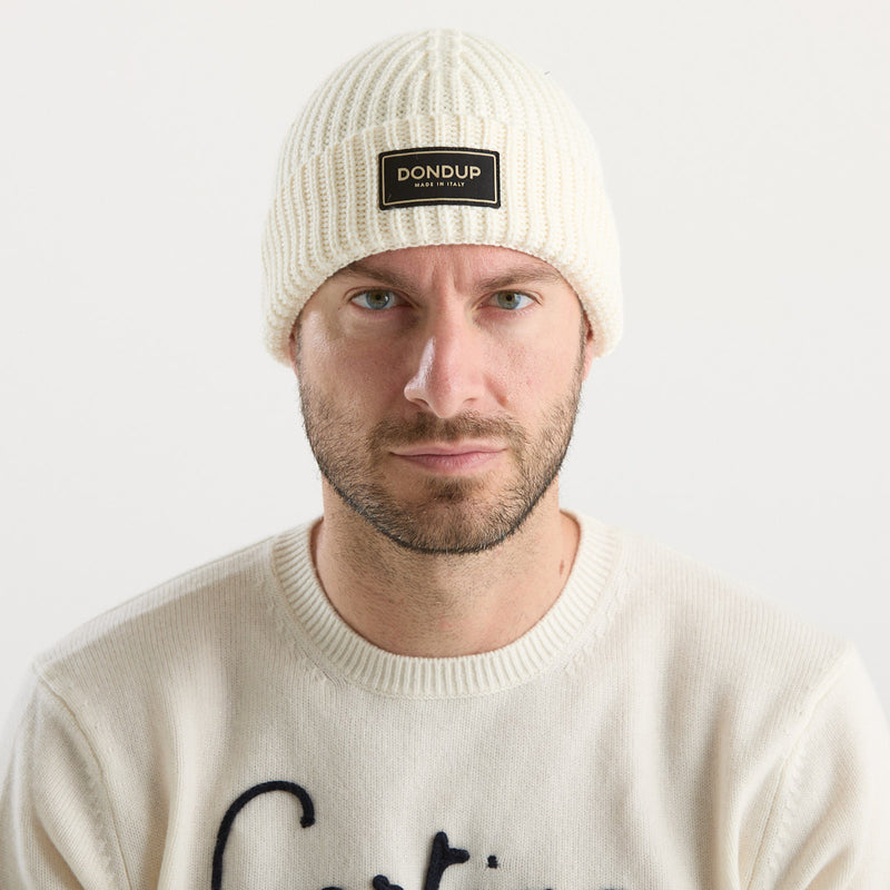 Dondup berretto logato a coste panna