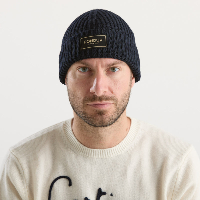 Dondup berretto logato a coste blu