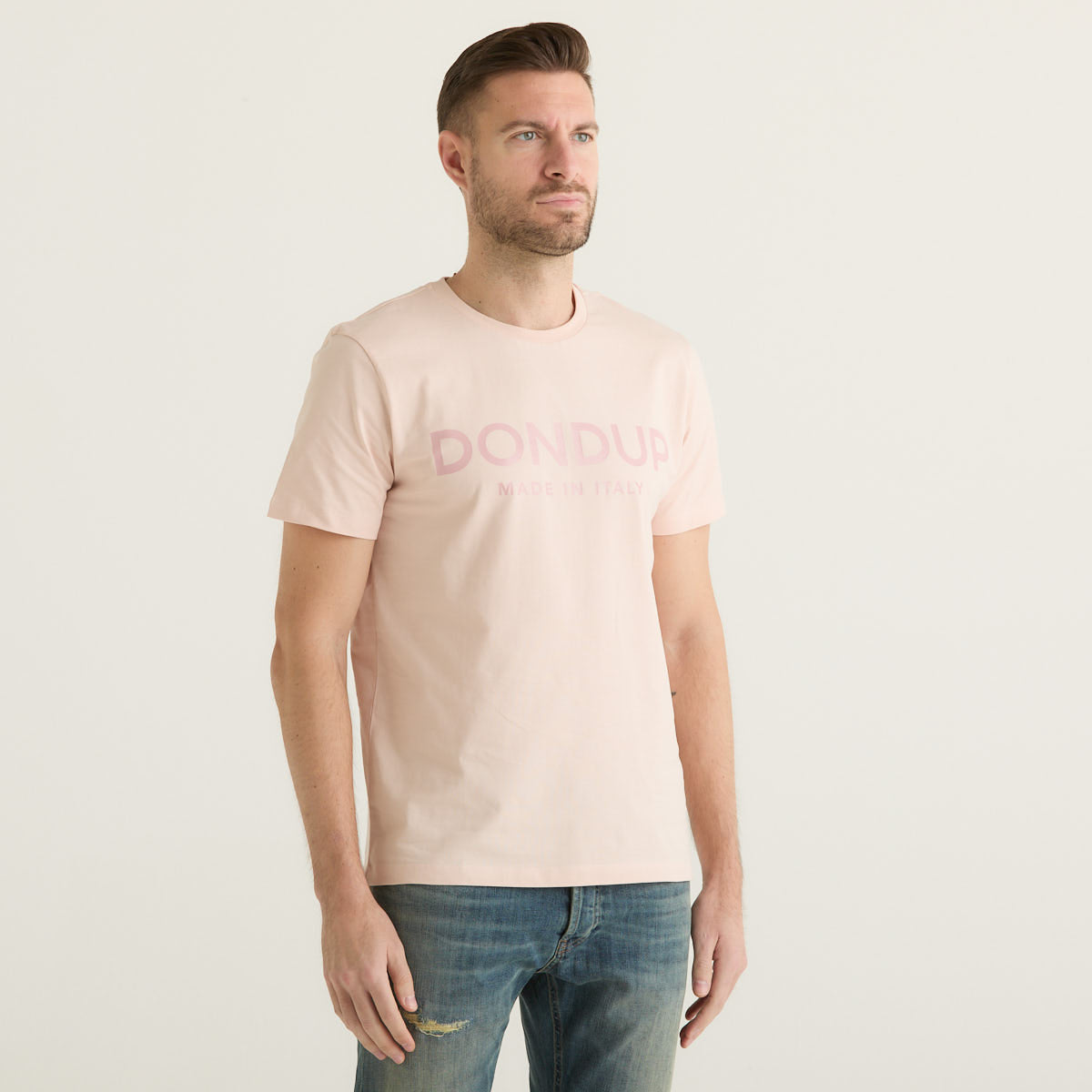 Dondup t-shirt basic con logo in tessuto rosa