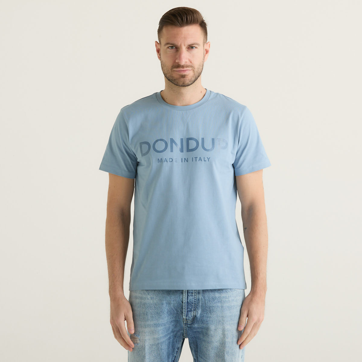 Dondup t-shirt basic con logo in tessuto azzurro
