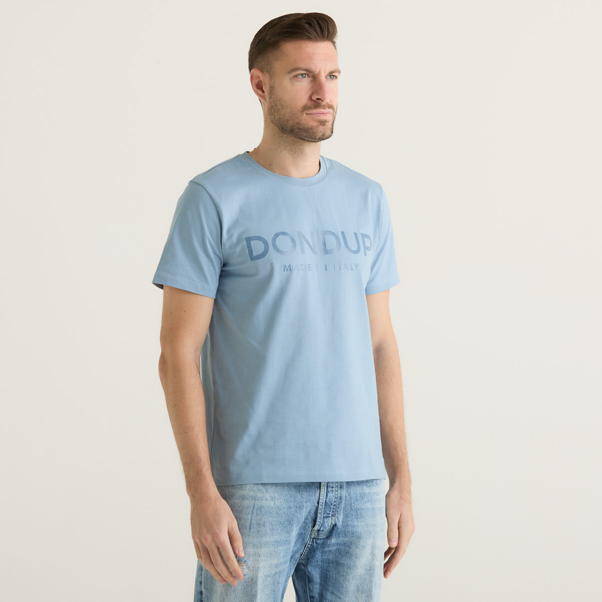 Dondup t-shirt basic con logo in tessuto azzurro