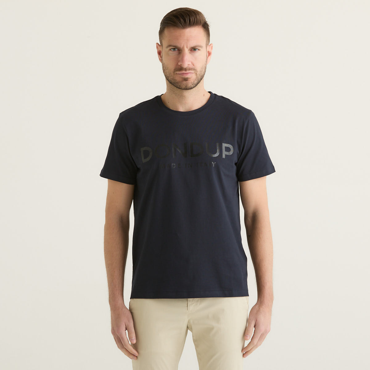 Dondup t-shirt basic con logo in tessuto blu