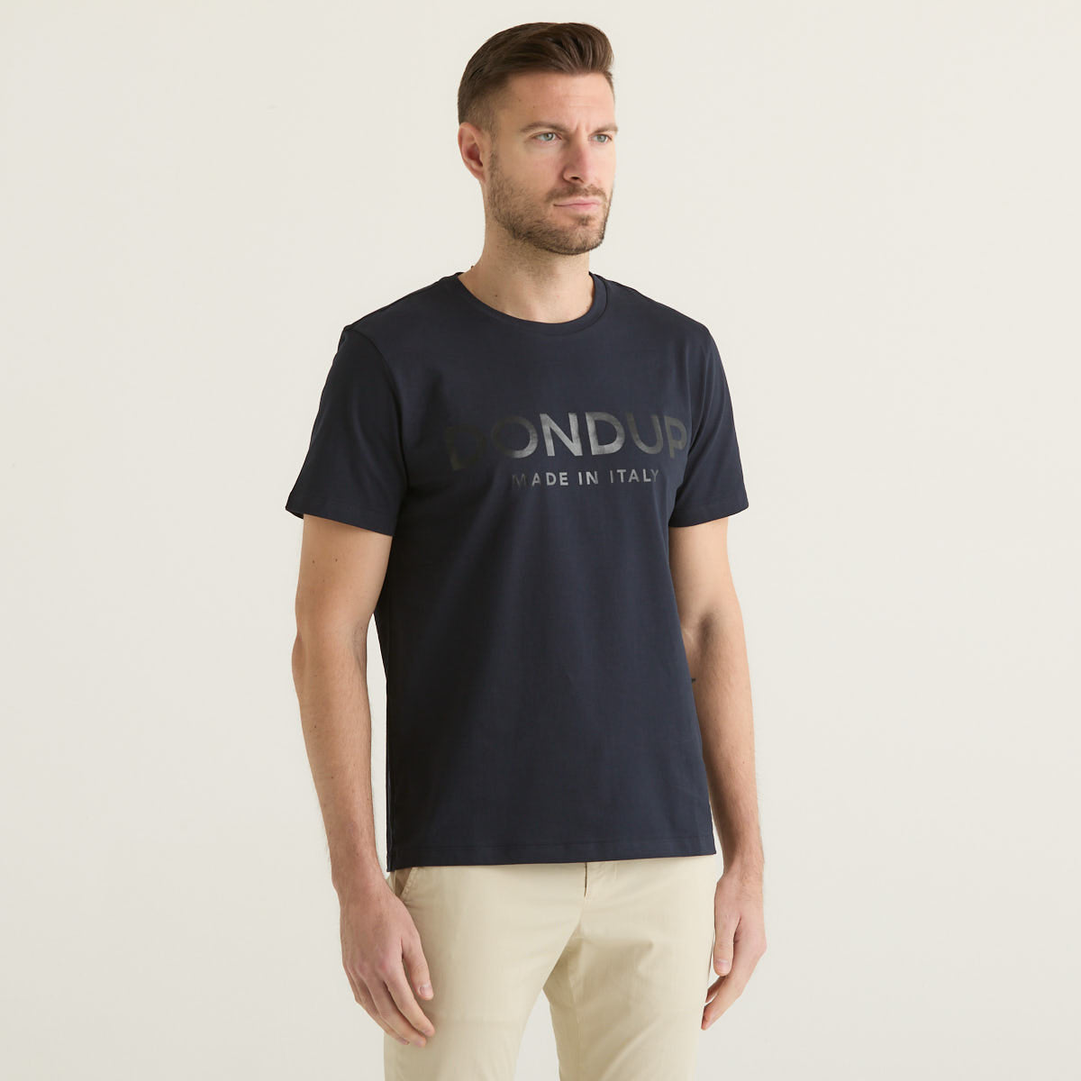 Dondup t-shirt basic con logo in tessuto blu