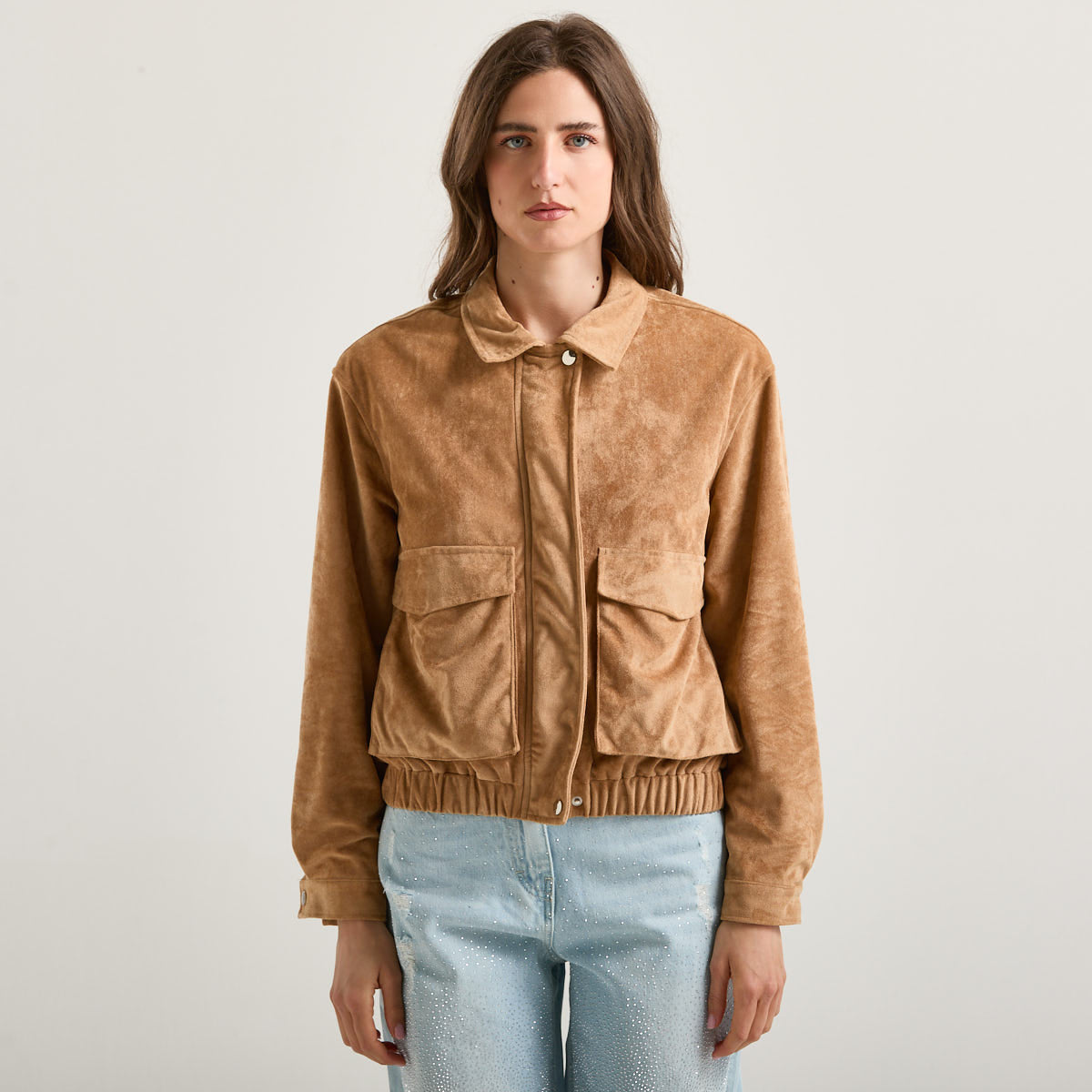 Philia Loft bomber effetto camoscio cammello