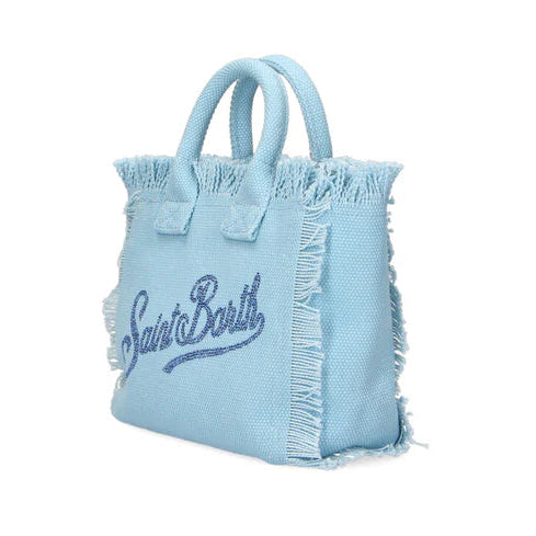 Mc2 Saint Barth borsa Vanity azzurra logo strass