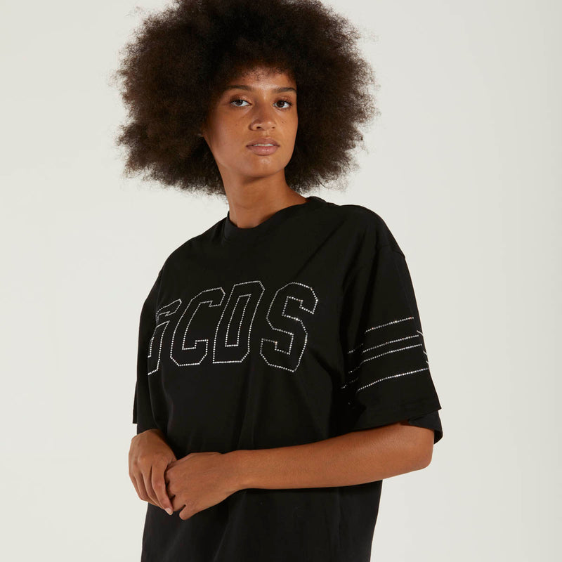 GCDS t-shirt big logo strass nera