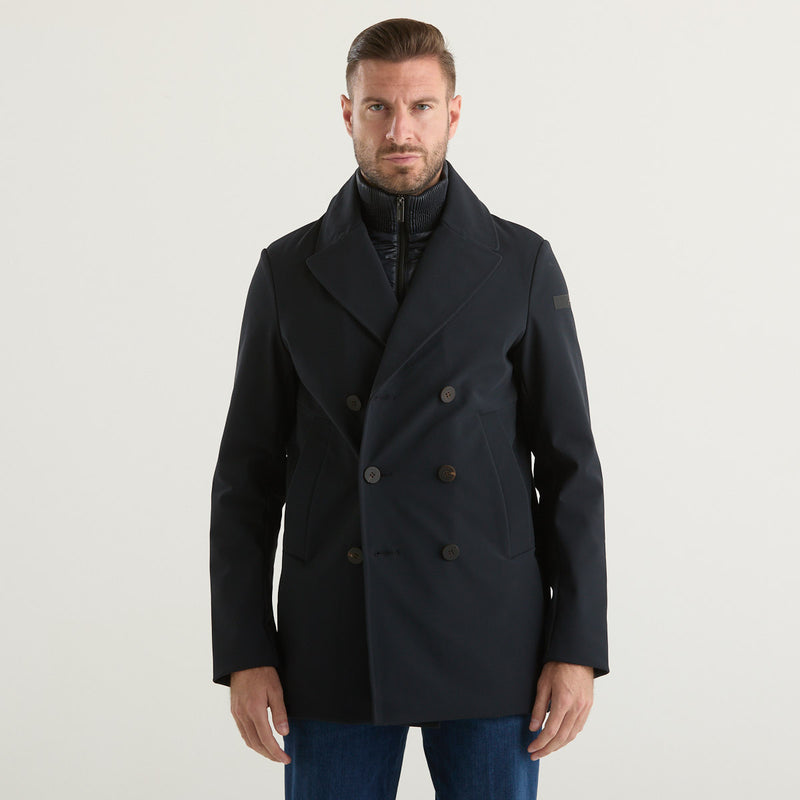 Rrd cappotto doppiopetto in tessuto tecnico blu