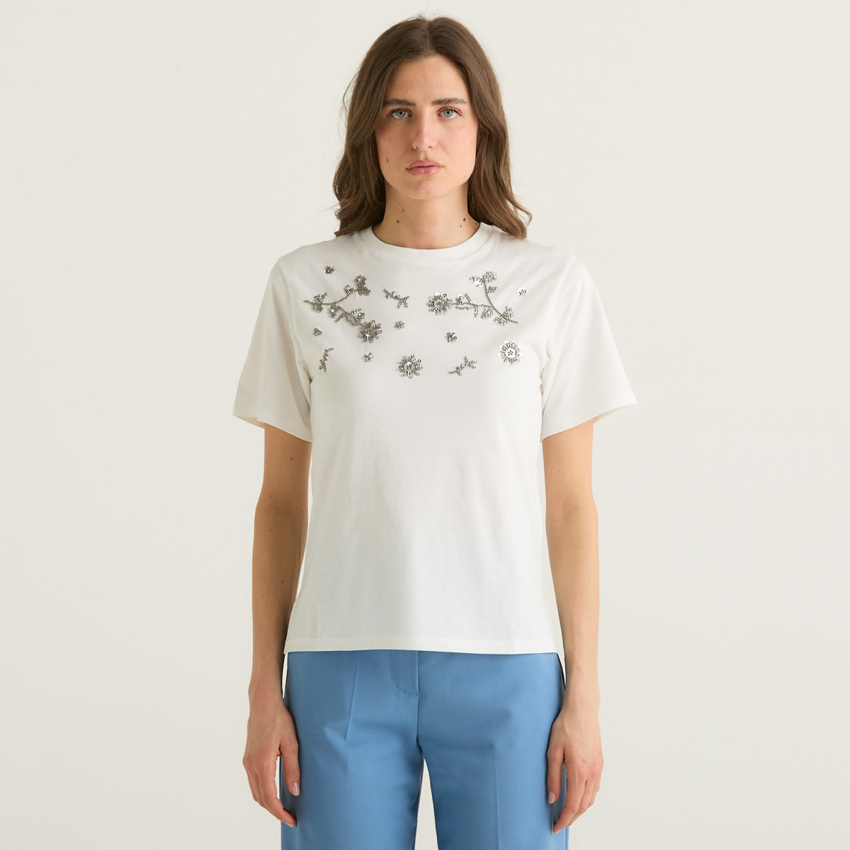 MaxMara t-shirt in jersey bianca con ricami
