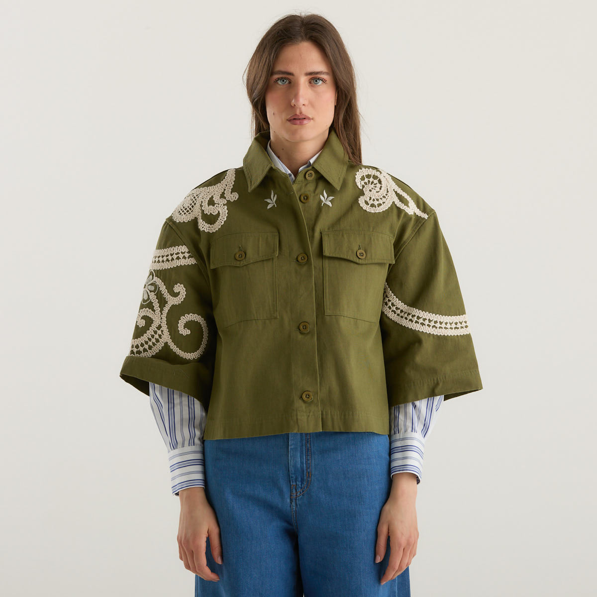 MaxMara giacca verde kaki con ricami