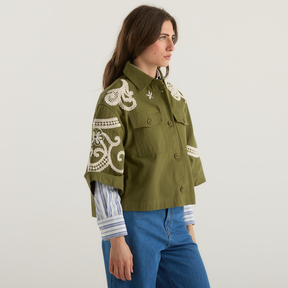 MaxMara giacca verde kaki con ricami