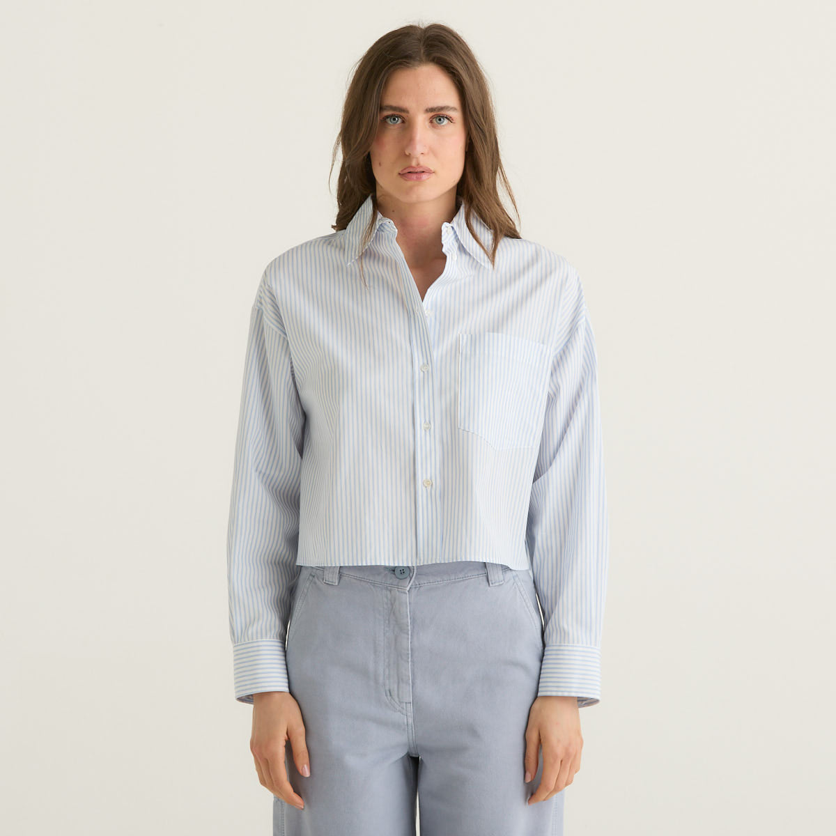 MaxMara camicia in popeline di cotone azzurra
