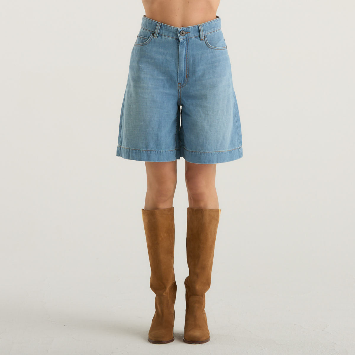 MaxMara bermuda in denim e lino azzurro