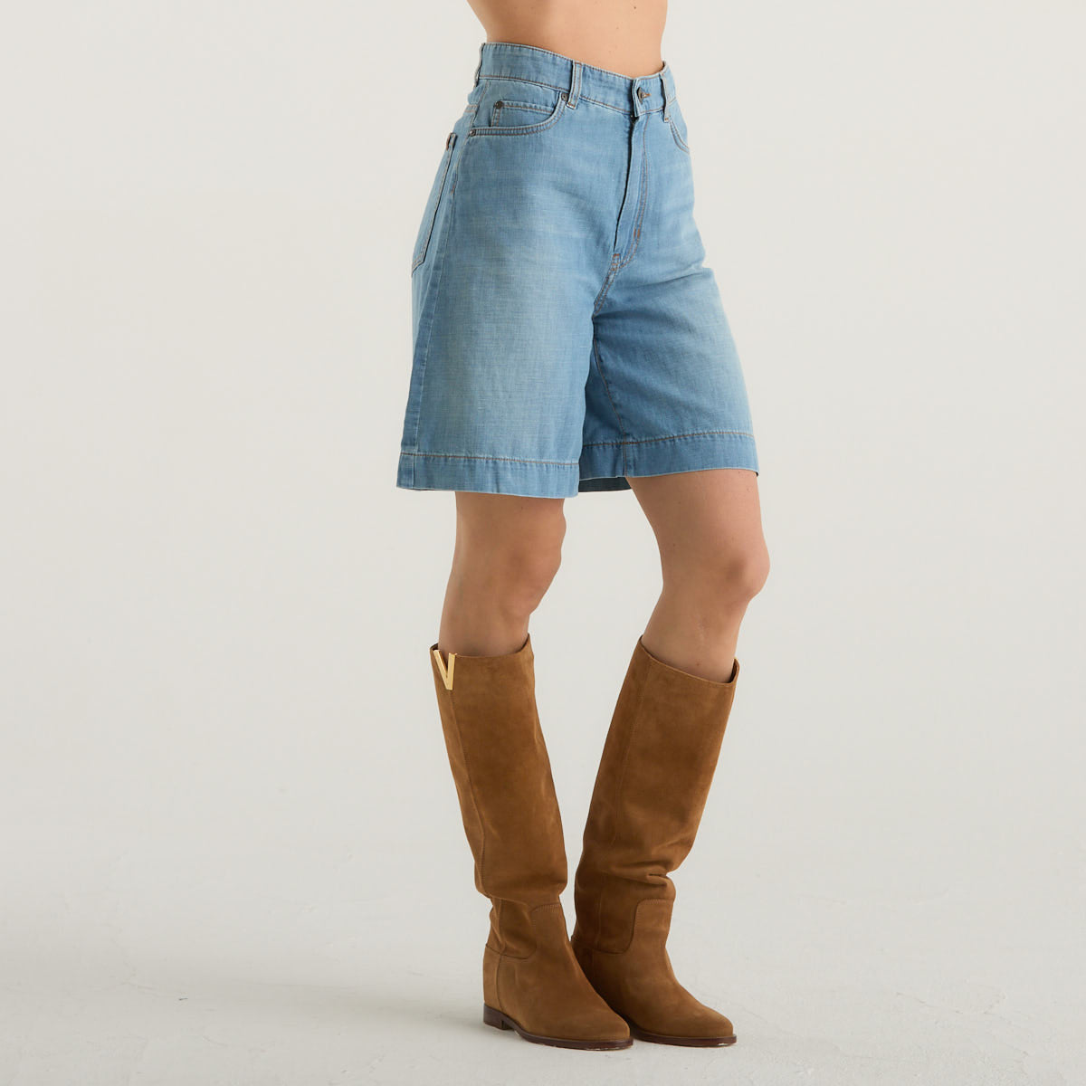 MaxMara bermuda in denim e lino azzurro