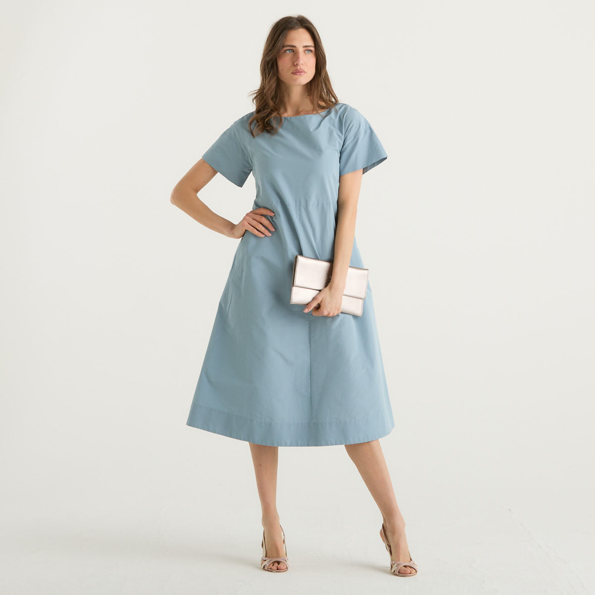 MaxMara abito svasato in taffetà azzurro